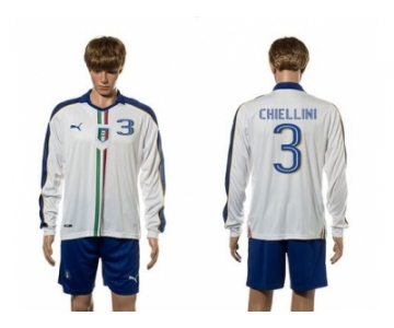 Italy #3 Chiellini White Away Long Sleeves Soccer Country Jersey