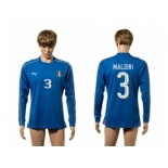 Italy #3 Maldini Blue Home Long Sleeves Soccer Country Jersey