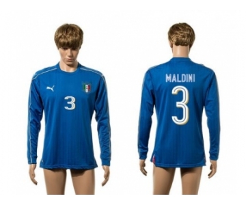 Italy #3 Maldini Blue Home Long Sleeves Soccer Country Jersey