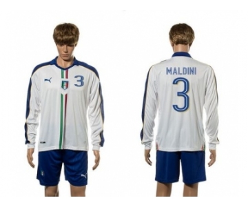 Italy #3 Maldini White Away Long Sleeves Soccer Country Jersey