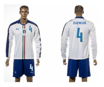 Italy #4 Darmain White Away Long Sleeves Soccer Country Jersey