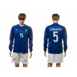 Italy #5 Cannavaro Blue Home Long Sleeves Soccer Country Jersey