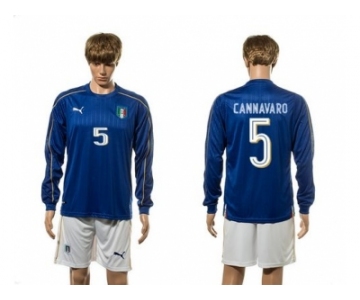 Italy #5 Cannavaro Blue Home Long Sleeves Soccer Country Jersey