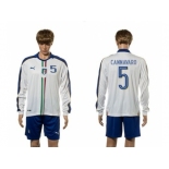 Italy #5 Cannavaro White Away Long Sleeves Soccer Country Jersey