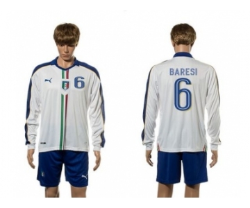 Italy #6 Baresi White Away Long Sleeves Soccer Country Jersey