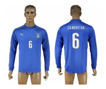 Italy #6 Candreva Blue Home Long Sleeves Soccer Country Jersey