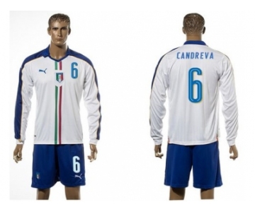 Italy #6 Candreva White Away Long Sleeves Soccer Country Jersey