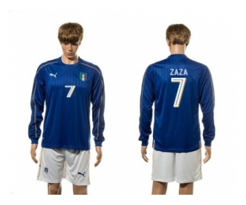 Italy #7 Zaza Blue Home Long Sleeves Soccer Country Jersey1