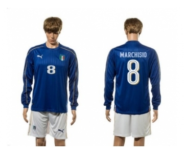 Italy #8 Marchisio Blue Home Long Sleeves Soccer Country Jersey1