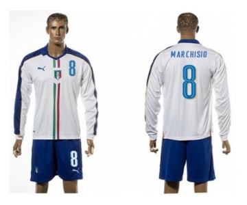 Italy #8 Marchisio White Away Long Sleeves Soccer Country Jersey