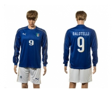 Italy #9 Balotelli Blue Home Long Sleeves Soccer Country Jersey1