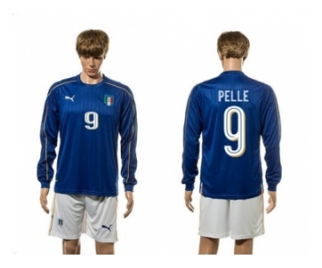 Italy #9 Pelle Blue Home Long Sleeves Soccer Country Jersey1