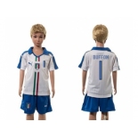 Italy #1 Buffon White Away Kid Soccer Country Jersey