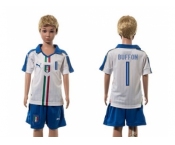 Italy #1 Buffon White Away Kid Soccer Country Jersey