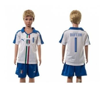 Italy #1 Buffon White Away Kid Soccer Country Jersey