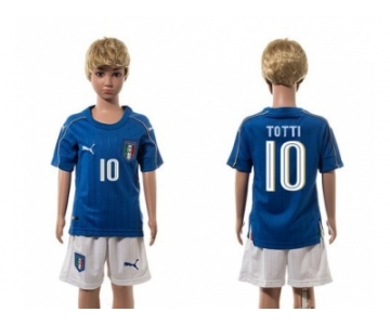 Italy #10 Totti Blue Home Kid Soccer Country Jersey