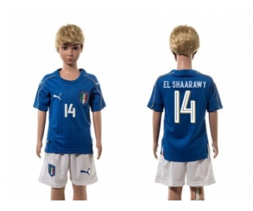 Italy #14 EL Shaarawy Blue Home Kid Soccer Country Jersey