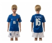 Italy #16 De Rossi Blue Home Kid Soccer Country Jersey