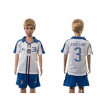 Italy #3 Chiellini White Away Kid Soccer Country Jersey