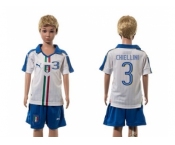 Italy #3 Chiellini White Away Kid Soccer Country Jersey