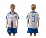 Italy #3 Maldini White Away Kid Soccer Country Jersey