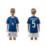 Italy #5 Cannavaro Blue Home Kid Soccer Country Jersey