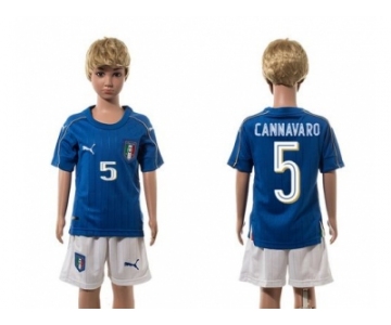 Italy #5 Cannavaro Blue Home Kid Soccer Country Jersey