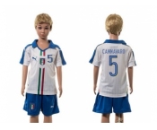 Italy #5 Cannavaro White Away Kid Soccer Country Jersey