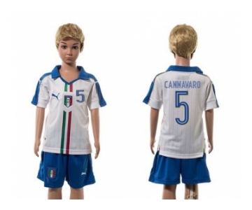 Italy #5 Cannavaro White Away Kid Soccer Country Jersey