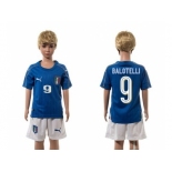 Italy #9 Balotelli Blue Home Kid Soccer Country Jersey