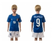 Italy #9 Balotelli Blue Home Kid Soccer Country Jersey