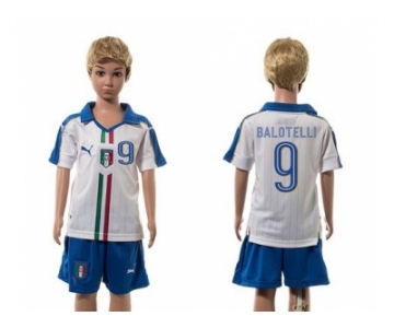 Italy #9 Balotelli White Away Kid Soccer Country Jersey