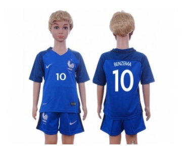 France #10 Benzema Home Kid Soccer Country Jersey