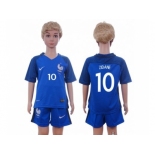 France #10 Zidane Home Kid Soccer Country Jersey