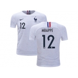 France #12 Mbappe Away Kid Soccer Country Jersey