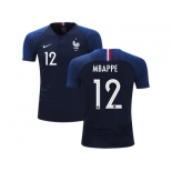 France #12 Mbappe Home Kid Soccer Country Jersey