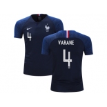 France #4 Varane Home Kid Soccer Country Jersey