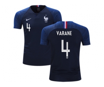 France #4 Varane Home Kid Soccer Country Jersey