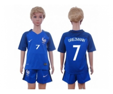 France #7 Griezmann Home Kid Soccer Country Jersey