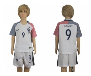 France #9 Giroud Away Kid Soccer Country Jersey