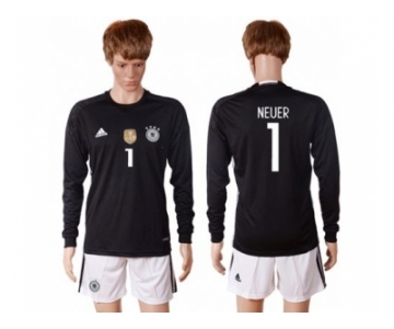 Germany #1 Neuer Black Goalkeeper Long Sleeves Soccer Country Jersey