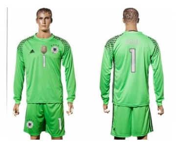 Germany #1 Neuer Green Goalkeeper Long Sleeves Soccer Country Jersey1