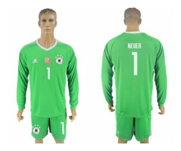 Germany #1 Neuer Green Goalkeeper Long Sleeves Soccer Country Jersey