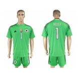 Germany #1 Neuer Green Goalkeeper Soccer Country Jersey