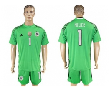 Germany #1 Neuer Green Goalkeeper Soccer Country Jersey