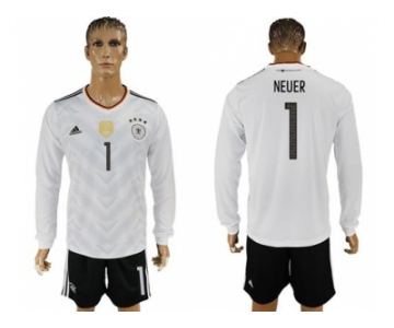 Germany #1 Neuer White Home Long Sleeves Soccer Country Jersey