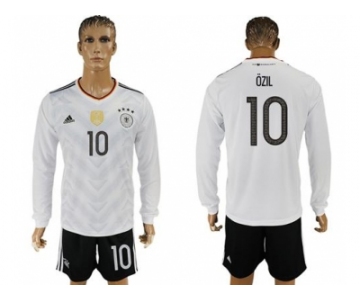 Germany #10 Ozil White Home Long Sleeves Soccer Country Jersey