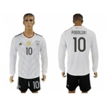 Germany #10 Podolski White Home Long Sleeves Soccer Country Jersey