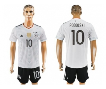 Germany #10 Podolski White Home Soccer Country Jersey