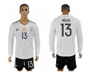 Germany #13 Muller White Home Long Sleeves Soccer Country Jersey